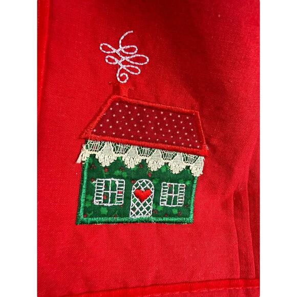 Vintage Set of 7 Embroidered Pleated Christmas Placemats Red Mistletoe Home - Picture 2 of 5